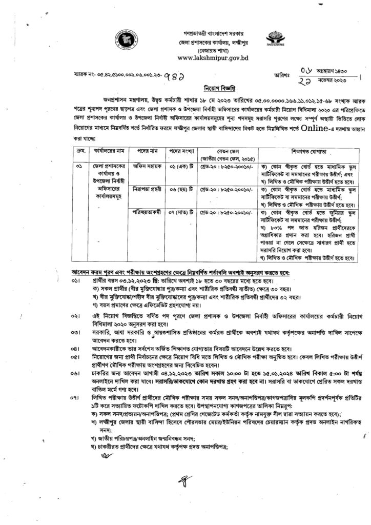 laxmipur job circular 2024