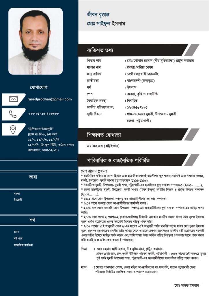 Political cv format Bangla