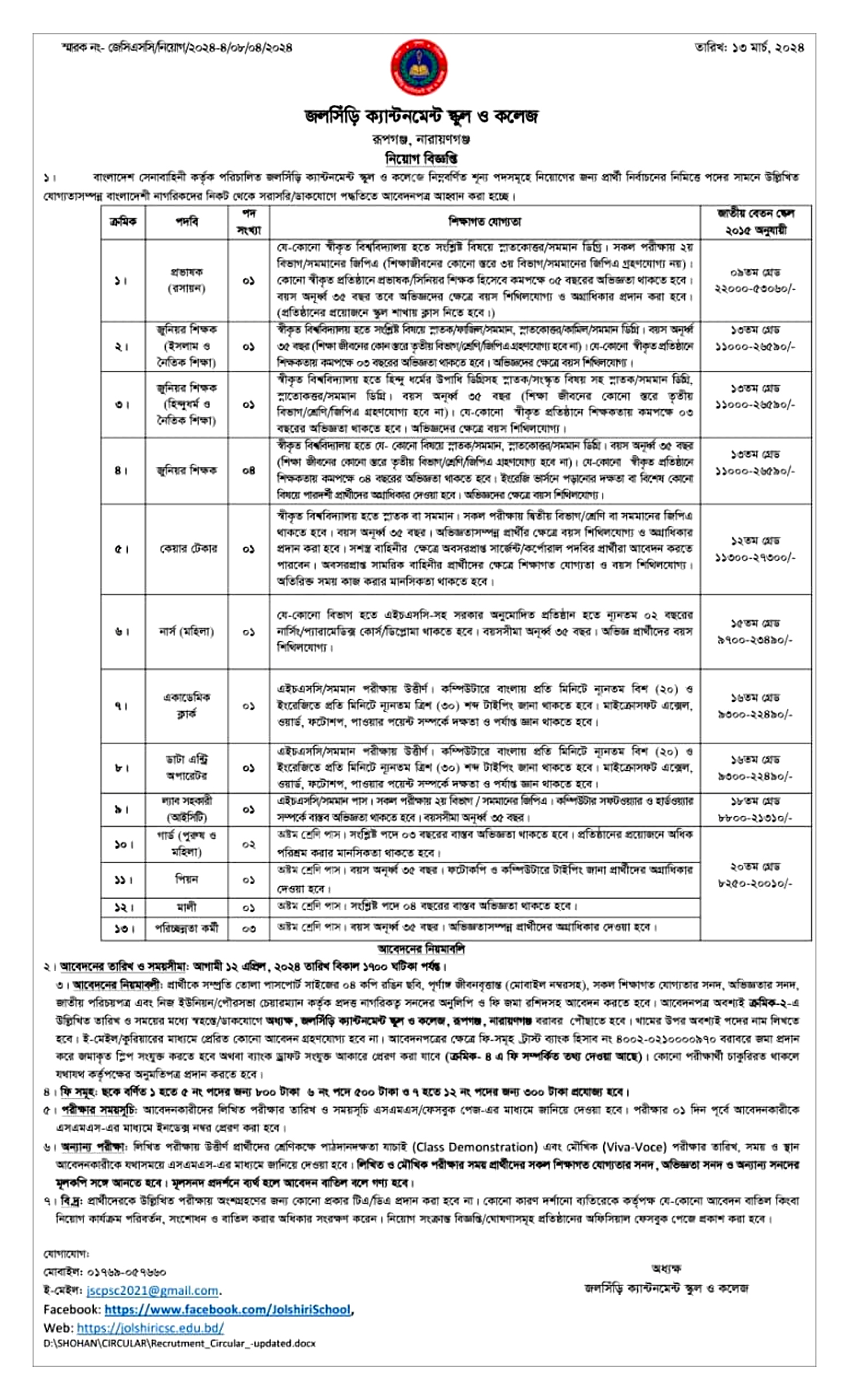 School College Job Circular 2024